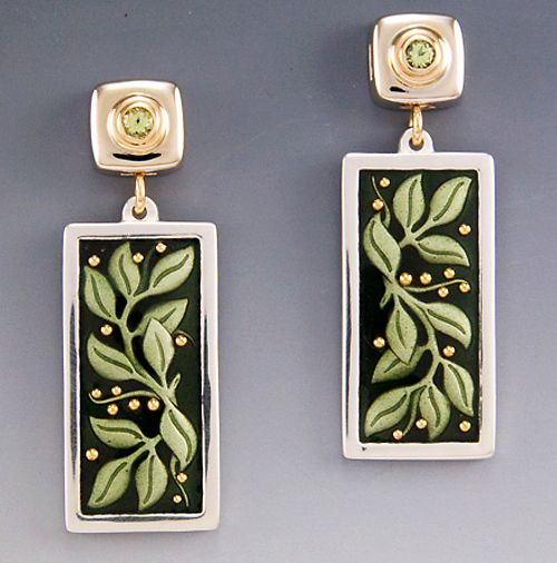 Spring Leaves Earrings with Gems