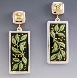 Spring Leaves Earrings with Gems